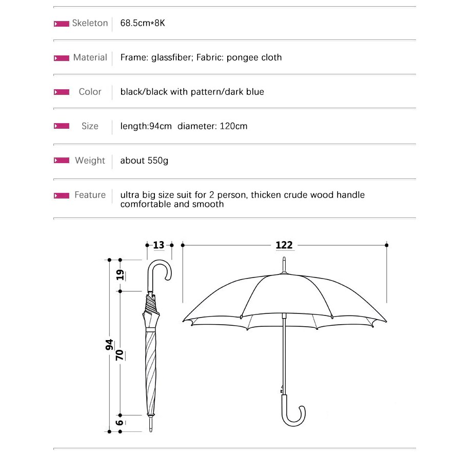 OLYCAT Ô dù cao cấp cán cong dài chống tia UV - Mẫu 122cm cán trơn