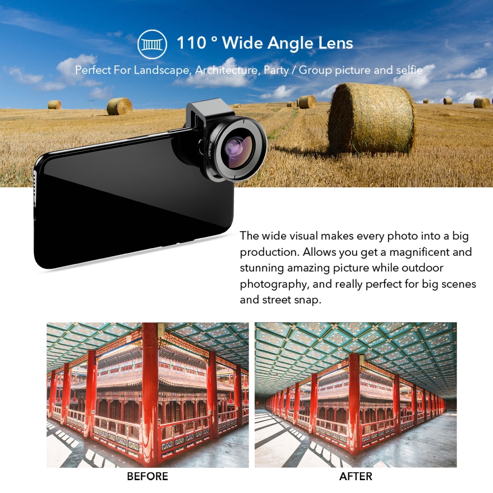 APEXEL Điện thoại pro Camera Lens 110 độ 4K góc rộng ống kính sao CPL filter dropshipping cho iPhonex Samsung s9