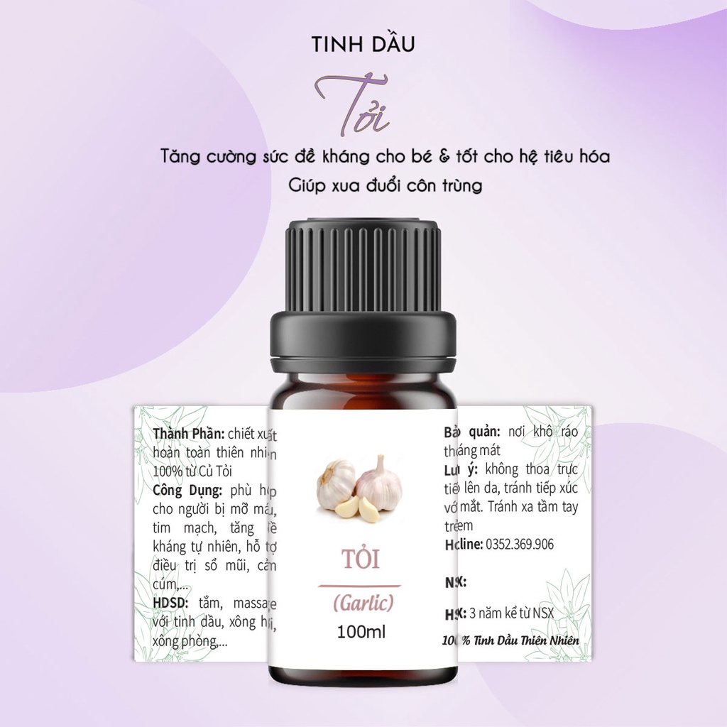 Tinh dầu Tỏi 100ml, ngừa cảm cúm, hắt hơi, sổ mũi, tăng sức đề kháng, an toàn cho mẹ bầu và em bé