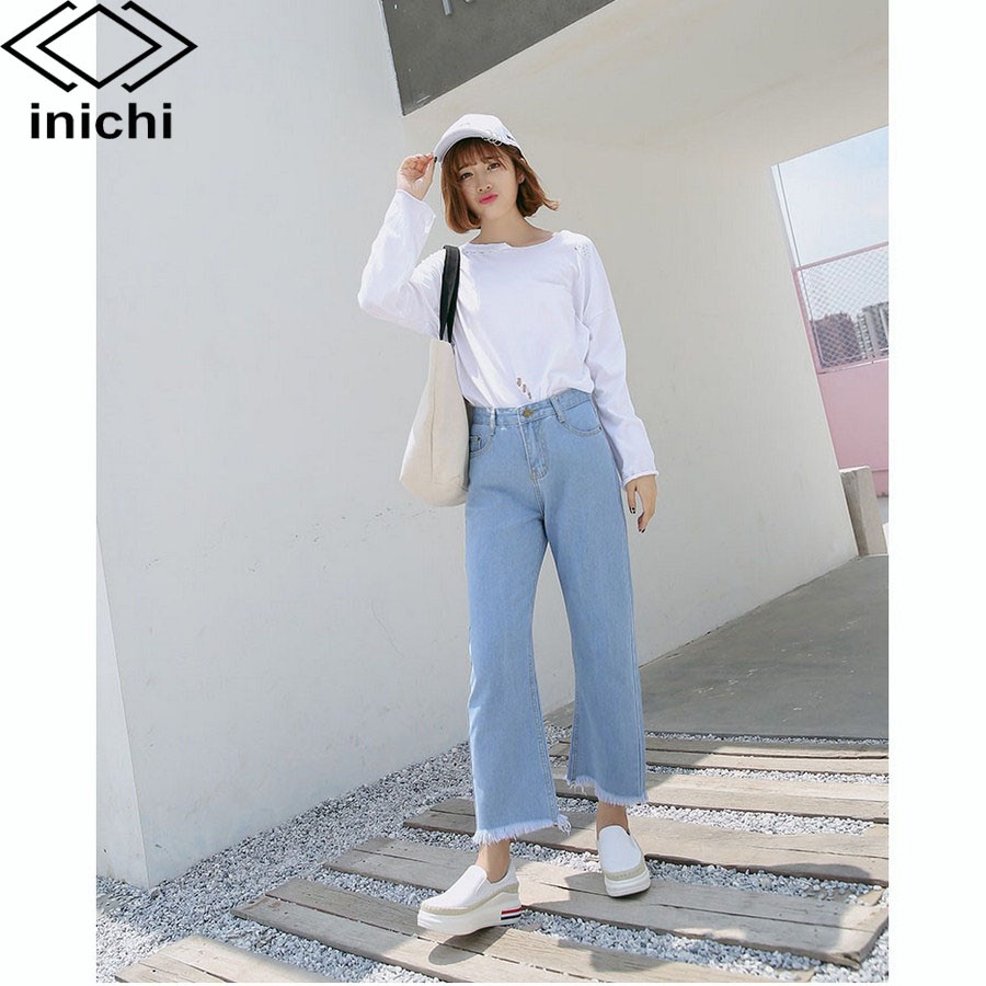 Quần jean nữ INICHI Q715 trơn xanh nhạt chất mát co dãn nhẹ | BigBuy360 - bigbuy360.vn