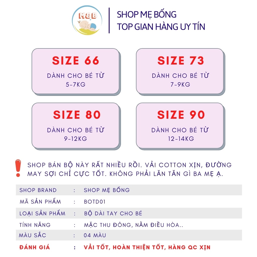 Bộ thu đông dài tay cho bé trai gái sơ sinh vải cotton Cực Đẹp hàng Quảng Châu xuất khẩu cho bé từ 5-14kg - BOTD01