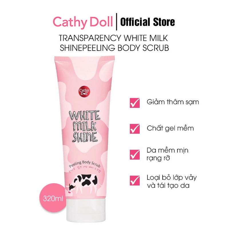 Tẩy Tế Bào Chết Body Sữa Bò Dâu Cathy Doll White Milk Shine Peeling Body Scrub 320ml