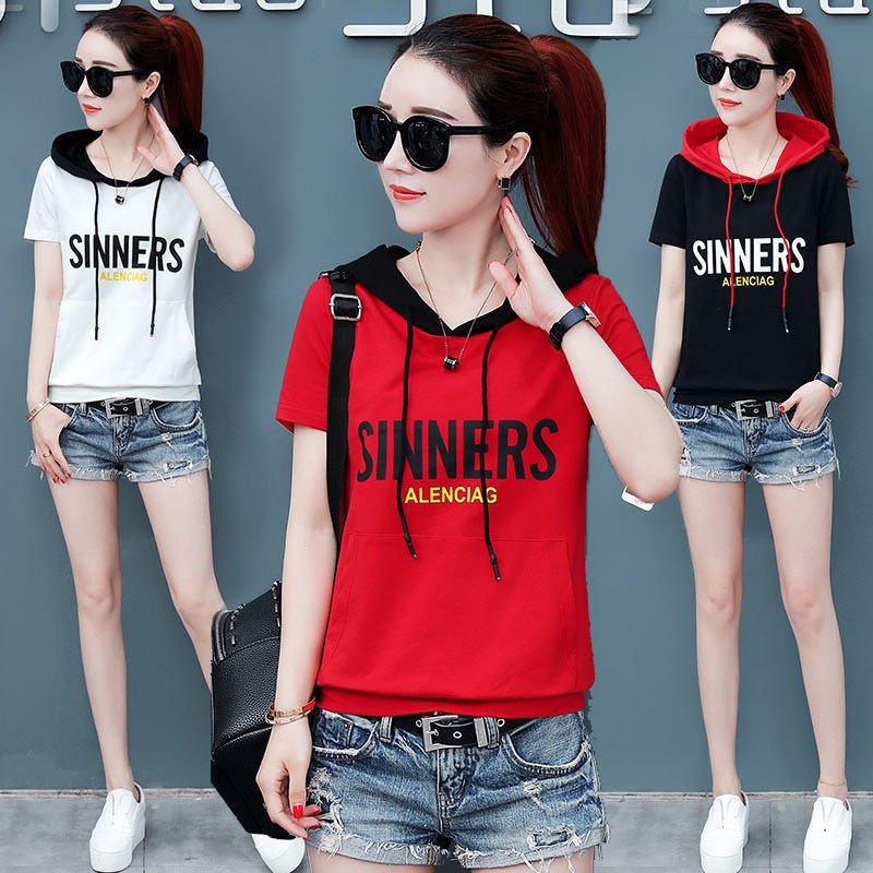 Áo Hoodie Tay Ngắn Dáng Rộng Mỏng Phong Cách Hàn Quốc Thời Trang Mùa Hè Mới Dành Cho Bạn Nữ
