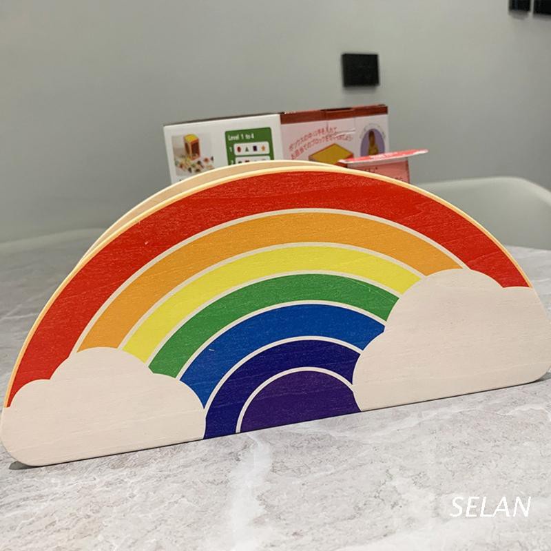 SEL Creative Rainbow Wooden Pen Holder DIY Pencil Container Storage Box Phone Organizer Desk Supply Students Gifts