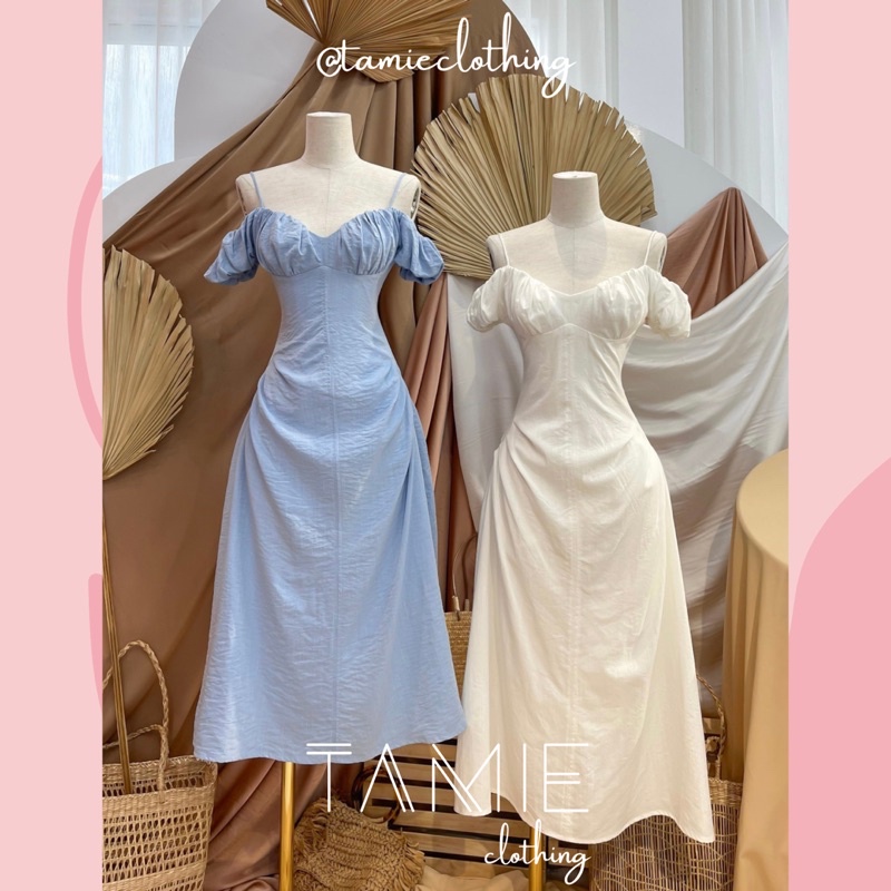 Đầm LỌ LEM Váy 2 Dây Thiết kế VAI BÈO NHÚN CÚP NGỰC tamieclothing D08 | BigBuy360 - bigbuy360.vn