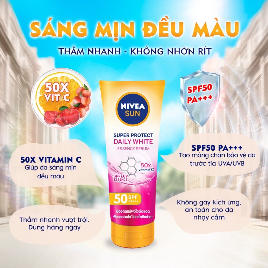 Serum chống nắng & dưỡng thể toàn thân NIVEA Sáng mịn đều màu SPF50, PA+++ 180ml