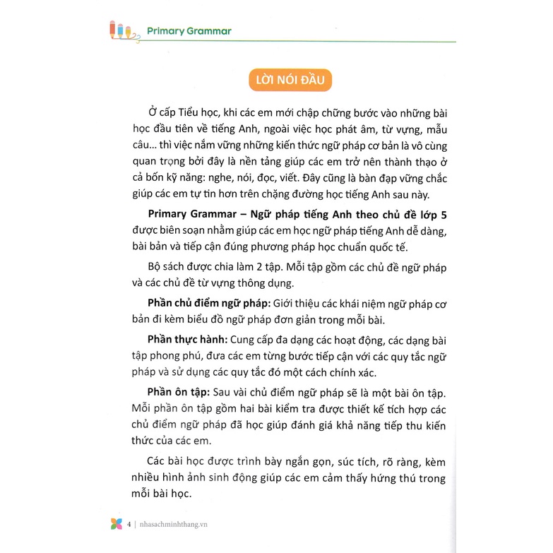 Sách Tham Khảo - Primary Grammar - Ngữ Pháp Tiếng Anh Theo Chủ Đề Lớp 5 - Tập 2 - MT