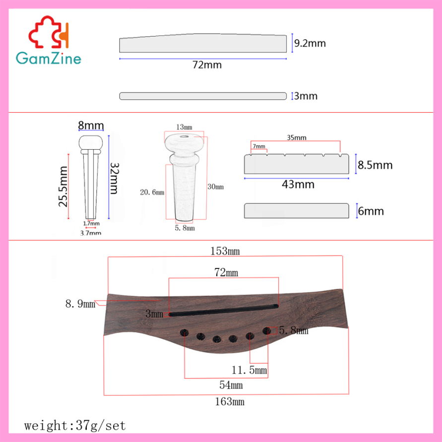 Bộ Chốt Ngựa Đàn Guitar Bằng Gỗ Hồng Mộc