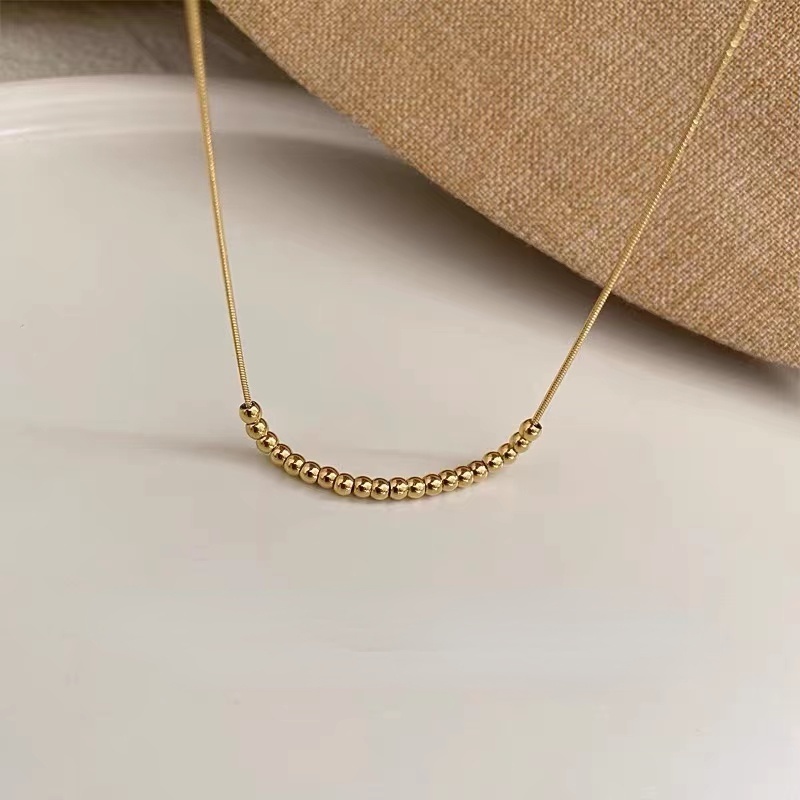 Dây Chuyền Chuỗi Hạt Tròn Bằng Thép Titanium Mạ Vàng 18K Phong Cách Mới (Hàng Có Sẵn)