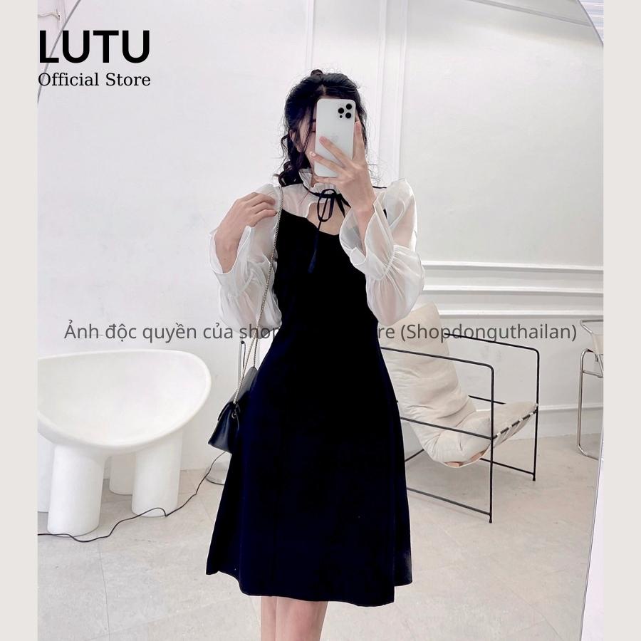 Đầm Váy Nữ Tay Bồng Phối Tơ Oganza Khoét Cổ Dáng Chữ A Có Đủ Size Phong Cách Hàn Quốc