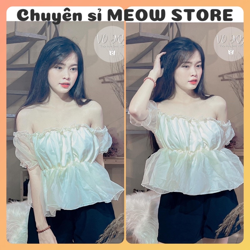 Áo trễ vai tiểu thư bồng bềnh ulzzang voan tơ 2 lớp dày dặn nữ