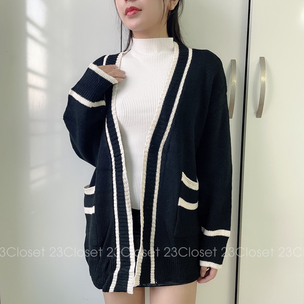 Áo khoác len cardigan nữ form rộng hai màu dáng dài kiểu Hàn Quốc dài tay khoác thu đông 23Closset - CDG04