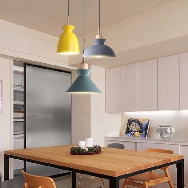 Bộ Đèn Thả Trang Trí Chao Nhôm Đuôi Gỗ Thiết Kế Sang Trọng, Mẫu Đèn Thả Bàn Ăn Đẹp