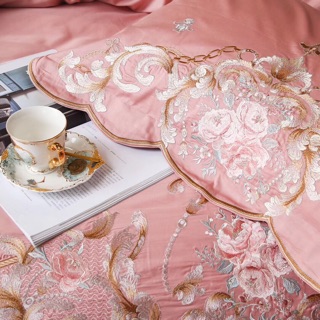 Bộ chăn ga cưới lụa thêu siêu cao cấp 80s