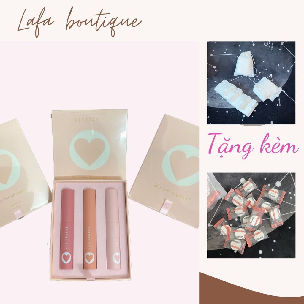 [Freeship] Set 3 cây son Herorange Trái tim 3C x-slim lip gloss kit hàng nội địa Trung