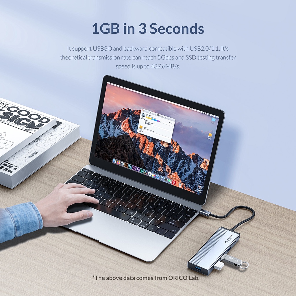 Bộ chia Hub Type C 4 cổng sang USB 3.0 hỗ trợ sạc PD Orico Hàng chính hãng