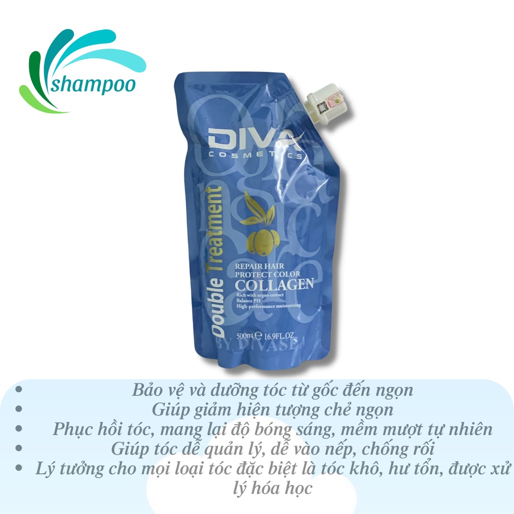 Kem ủ tóc hấp phục hồi dưỡng tóc COLLAGEN DIVA túi 500ml hàng chính hãng ủ tóc tại nhà hiệu quả