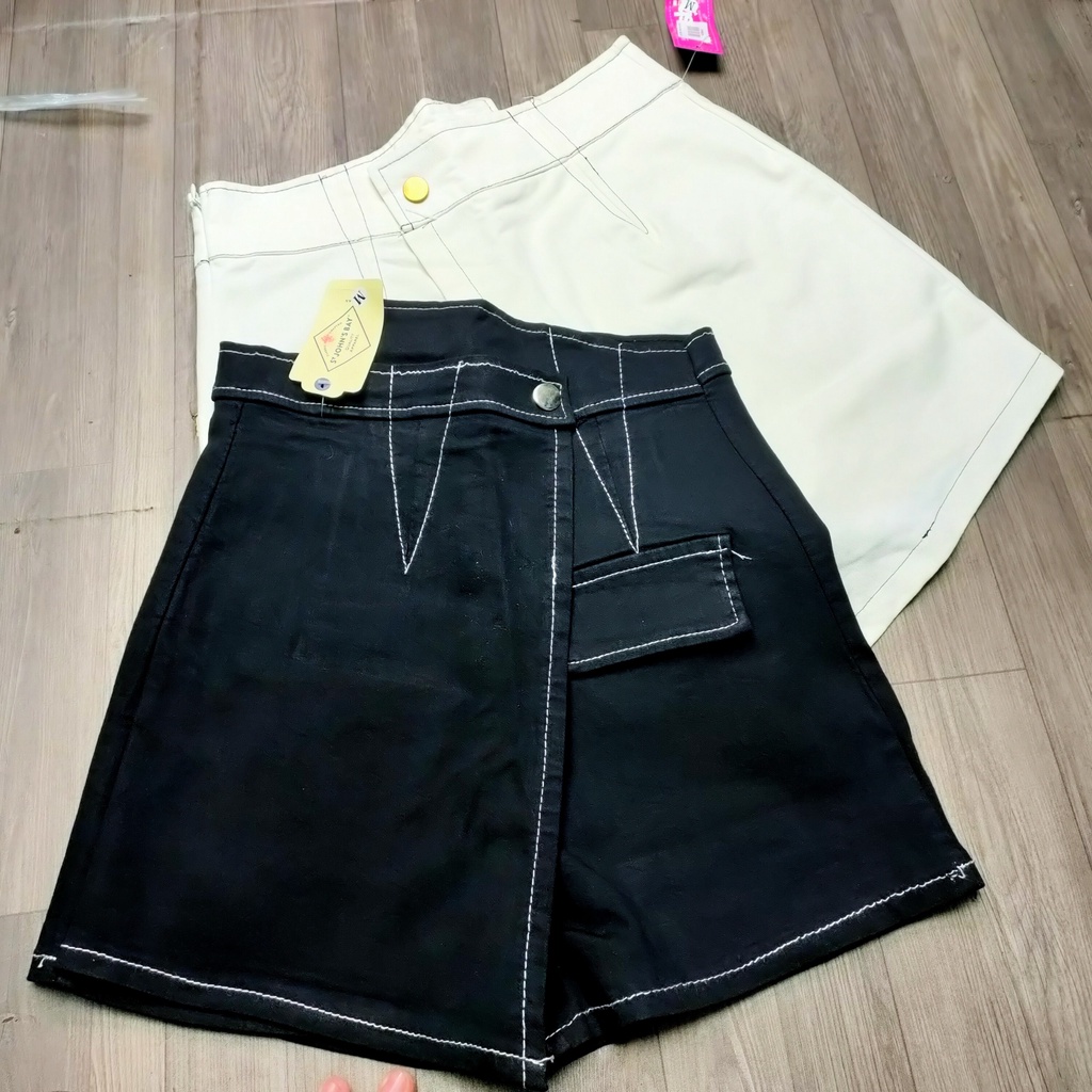 Chân váy chữ a lưng cao vat chéo chỉ nổi - CV05