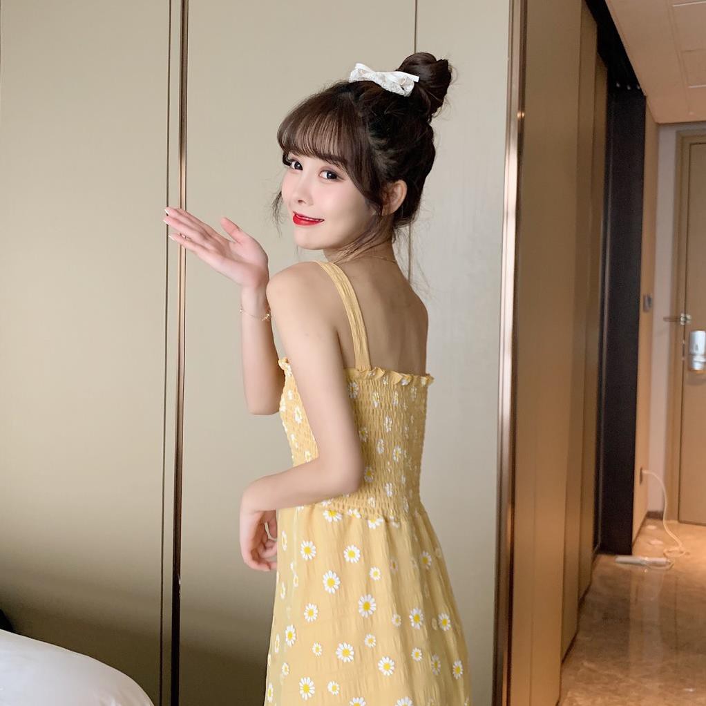 Váy 2 dây dáng dài trắng bánh bèo hoa cúc vintage, váy hai dây bản to phong cách ulzzang Hàn Quốc V07 - Peyy Clothing ‣