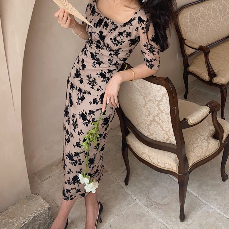 Đầm Ôm In Họa Tiết Thời Trang Thanh Lịch Cho Nữ
