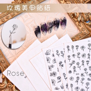 Sticker hoa hồng đen/ trắng ẩn móng nail