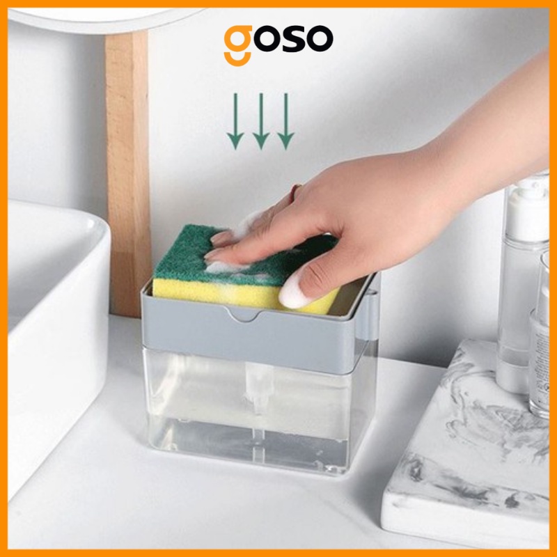 [FREESHIP❤️]Hộp Đựng Nước Rửa Chén Bát Thông Minh Ấn Nhả Có Khay Để Giẻ (Tặng Kèm Miếng Rửa Bát)-Dụng cụ nhà bếp