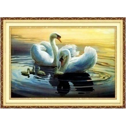 Tranh Thêu Chữ Thập (thêu toàn bộ) Gia Đình Thiên Nga A743 (khách tự thêu) KT:80x56cm