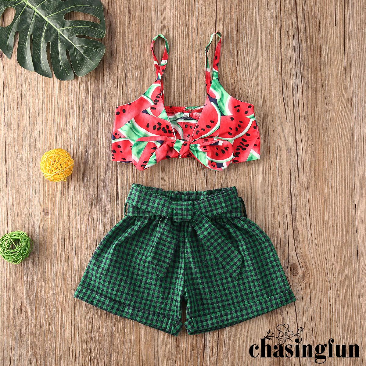 Bộ Áo Crop Top + Quần Short Hình Dưa Hấu Cho Bé Gái R1-4 Tuổi