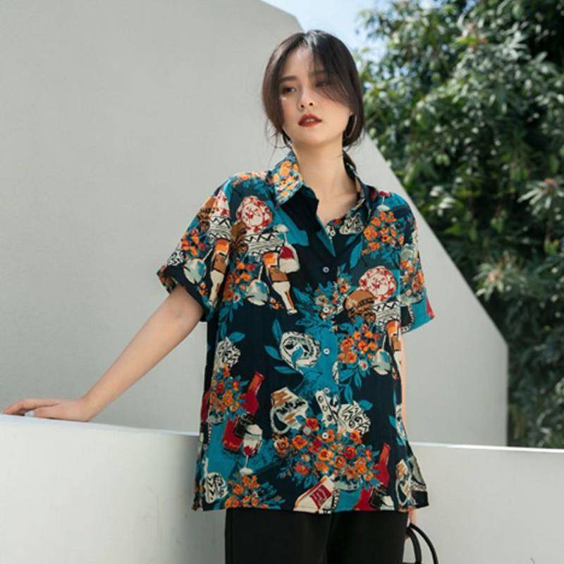 Áo Sơ Mi Ngắn Tay Họa Tiết Tranh Sơn Dầu Phong Cách Retro Thời Trang Mùa Hè Cho Nữ