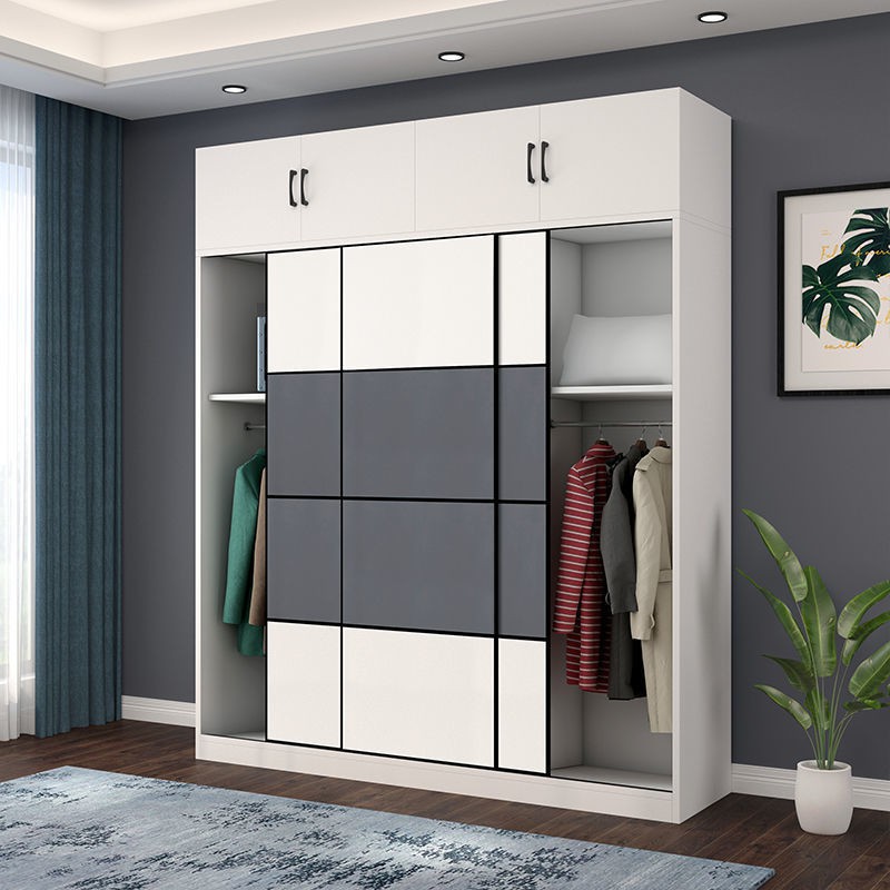 Tủ quần áo hiện đại đơn giản gỗ cứng cửa lùa phòng ngủ nhà lưu trữ tiết kiệm lắp ráp cho thuê