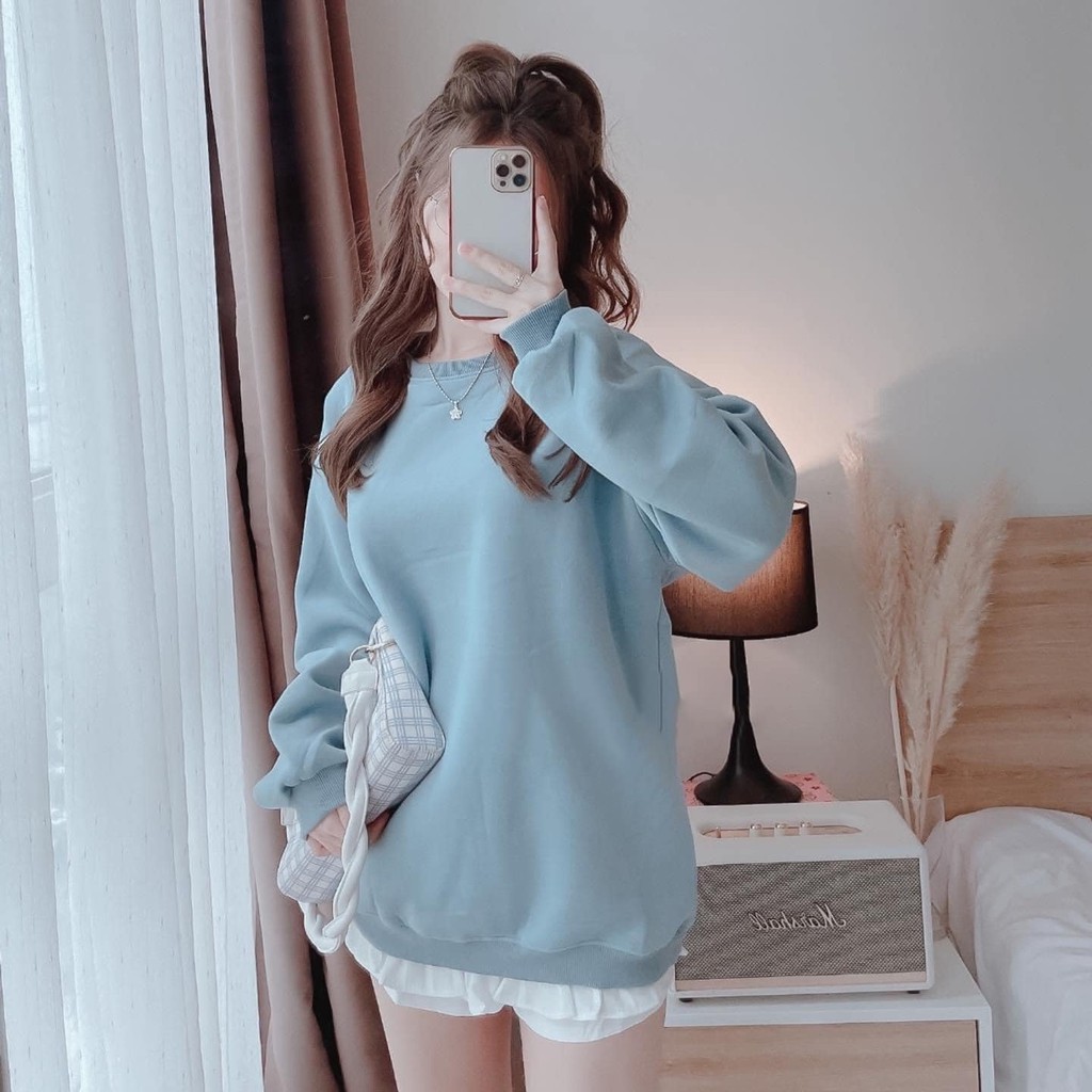 Áo nỉ nữ trơn nhiều màu BASU áo sweater nữ form rộng Hàn Quốc_VIETSTAR