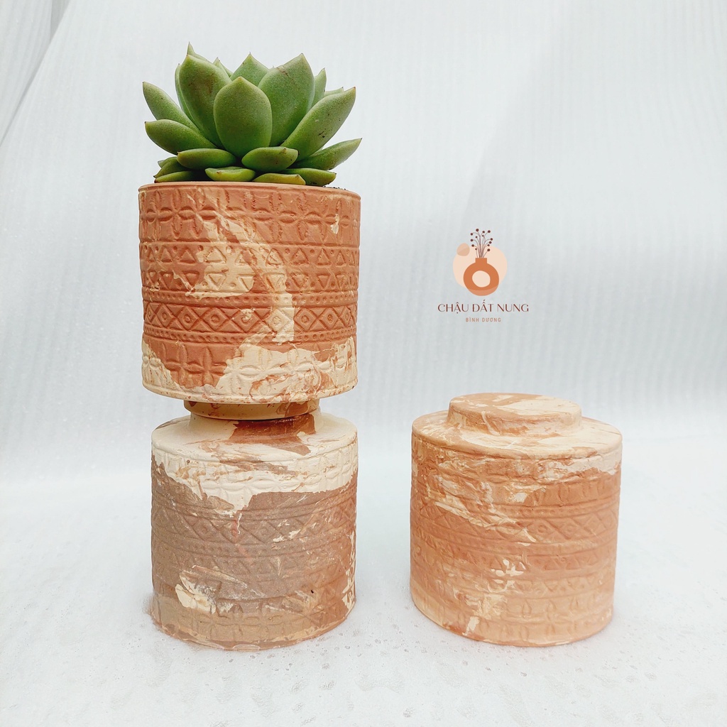 Chậu đất nung, Chậu sen đá - Trụ cổ xưa 1010, miệng chậu 10cm, chiều cao 10cm