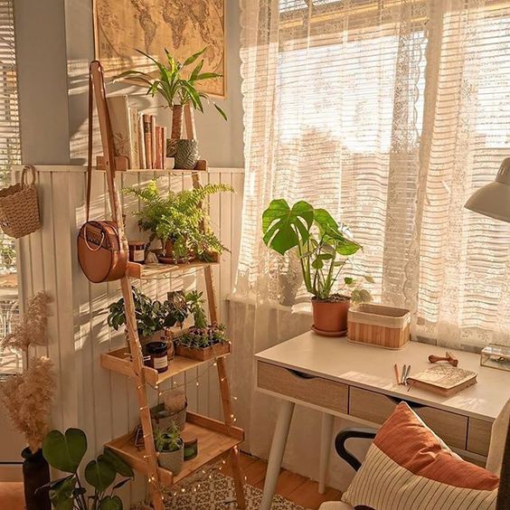 [Decor Tối giản cùng phong cách Minimalism] Kệ thang gỗ dựa tường trang trí nhà cửa, quán cafe, studio