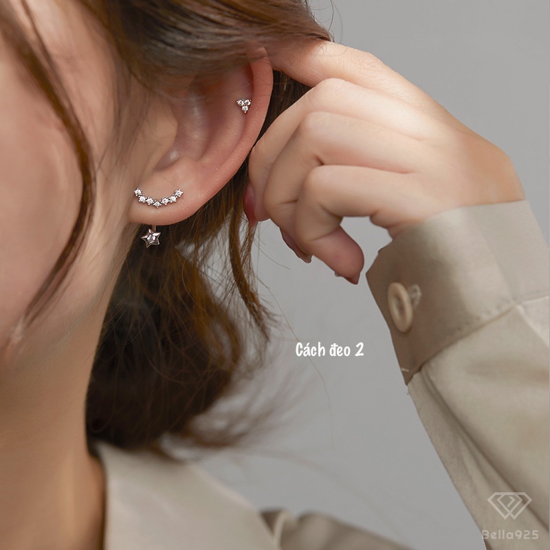 Bông tai Bella 925 khuyên tai 2 trong 1 hình ngôi sao phong cách Hàn Quốc