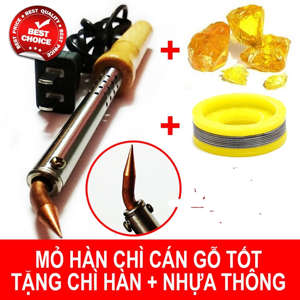 mỏ chì hàn cán gỗ 60W ( tặng chì hàn + nhựa thông )