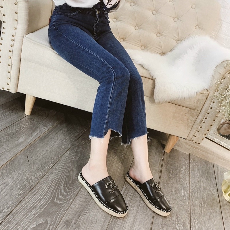 sục nữ cha.nel đế cói 2 phân da mềm thời trang (ảnh thật)