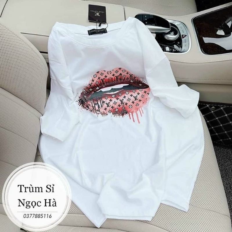 ( Quà tặng áo phông)Áo thun nữ tay lỡ form rộng dáng dấu quần chất cotton mỏng áo in hình 3d miệng, hàng túi zip cao cấp
