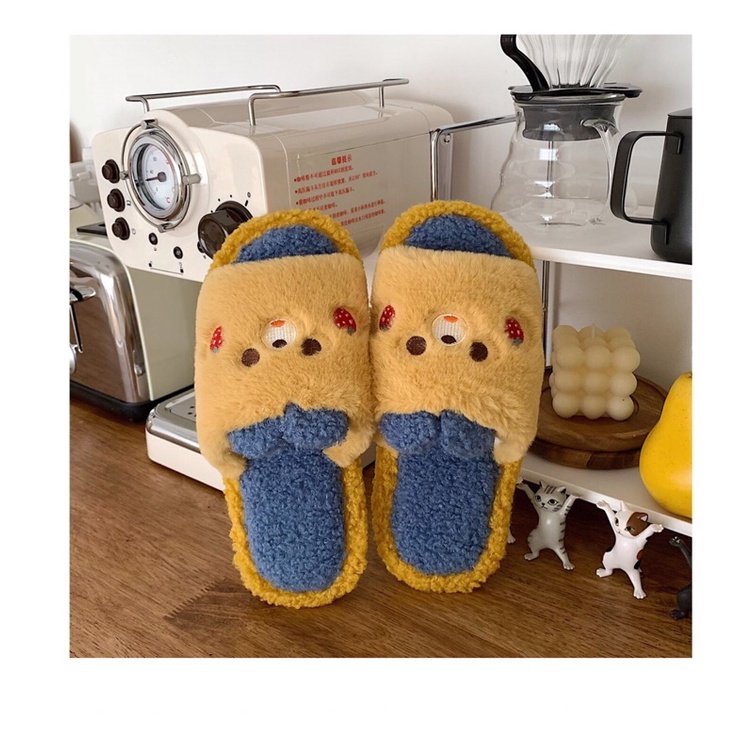 Dép bông hình thú hình gấu có tai đi trong nhà xinh xắn dễ thương