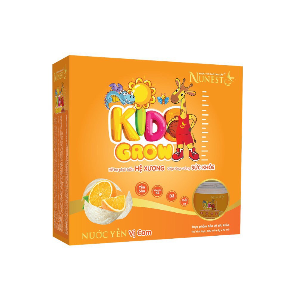 Lốc Yến sào dinh dưỡng cho bé Nunest kid grow vị cam(6 lọ x 70ml)