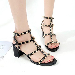 Sandal Gót Vuông 5 Phân Nạm Đinh Tán