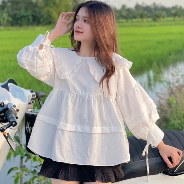 Áo kiểu babydoll tay phồng MS28 MÀU TRẮNG