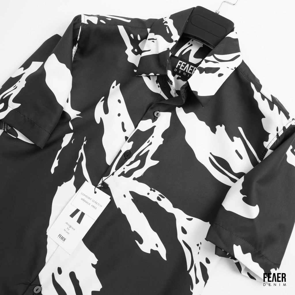 Áo sơ mi nam FEAER chất lụa họa tiết lá đen Boo Boo | BigBuy360 - bigbuy360.vn