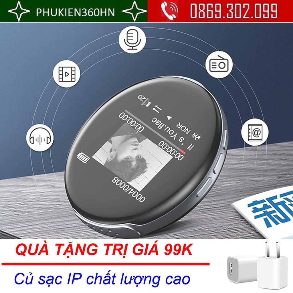 (QUÀ TẶNG 99K)Máy nghe nhạc Ruizu M1 kết nổi Bluetooth, dạng tròn, kèm loa ngoài, có thể nghe nhạc, ghi âm, ebook...