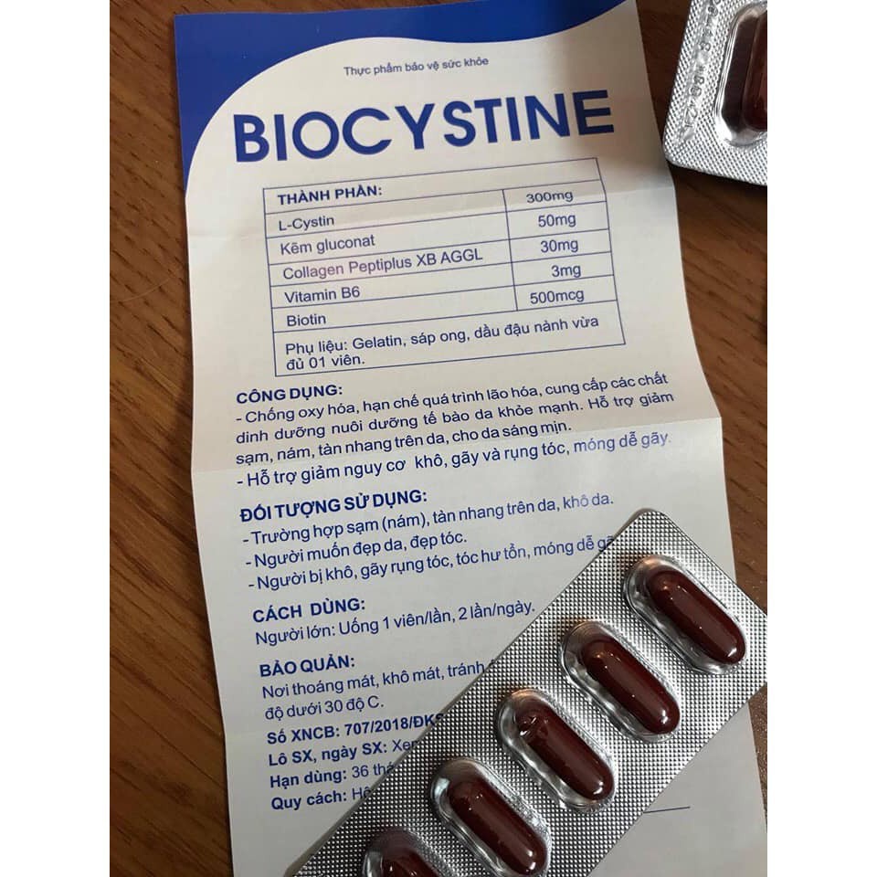 Viên Uống BIOCYSTINE - Viên Uống Đẹp Da, Đẹp Tóc, Giảm Mụn, Mờ Thâm Nám, Chống Lão Hoá - 30 Viên