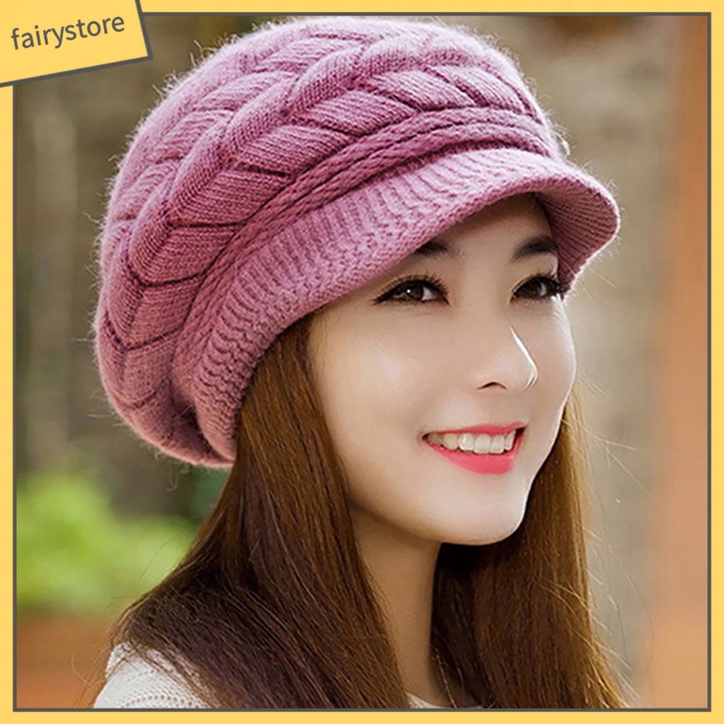 Mũ Beret Dệt Kim Màu Trơn Thời Trang Mùa Đông Cho Nữ