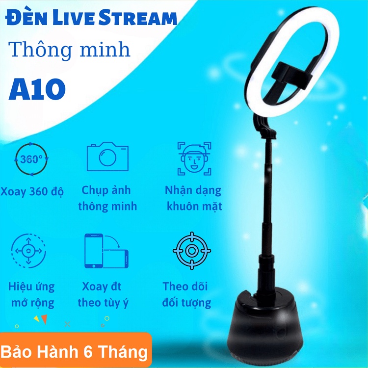 Đèn Livestream A10 Thông Minh, Kiêm Kẹp Điện Thoại, Tự Nhận Diện Khuôn Mặt, Xoay 360 Độ - Chụp Ảnh - Quay Video
