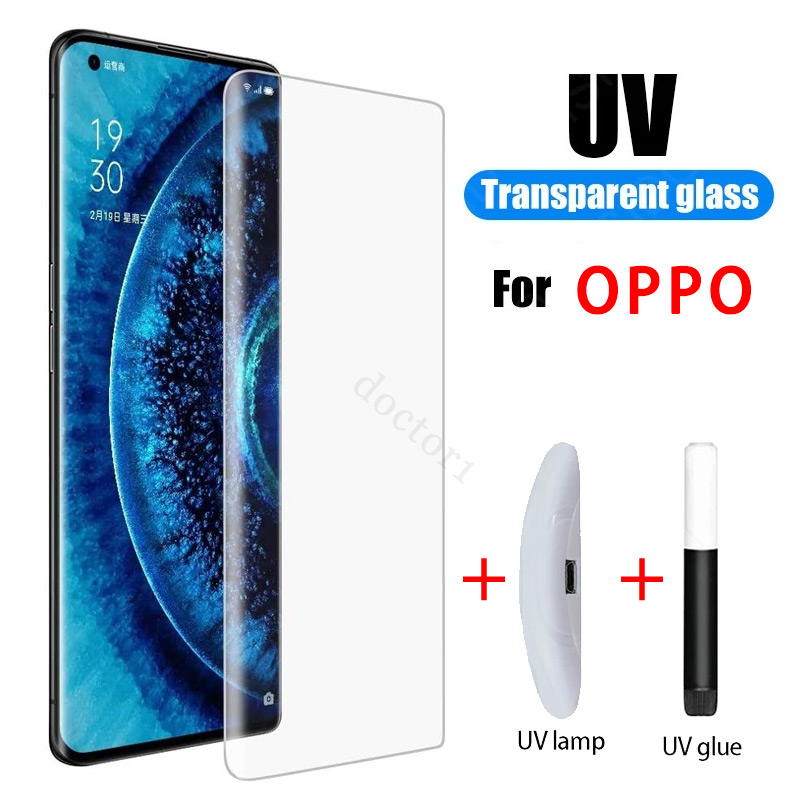 Kính cường lực toàn màn hình keo UV cho OPPO Find X5 X3 X2 Pro Reno 8T 9 6 5 4 Reno6 Reno5 Reno4 Pro Plus 5G 4G 2023