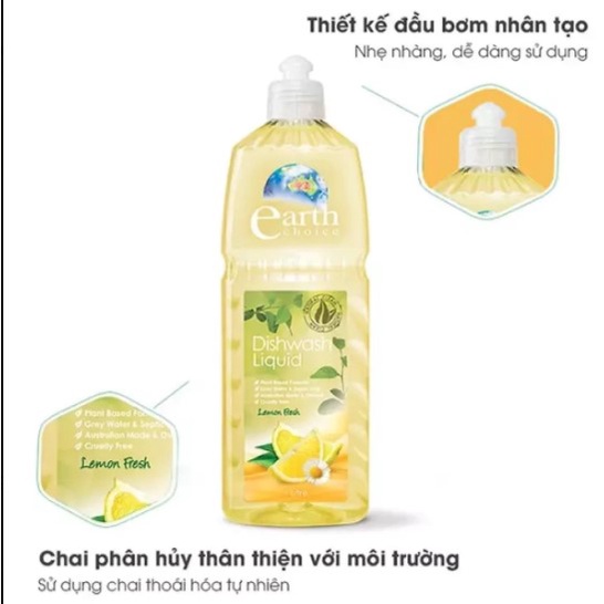 Nước Rửa Chén Cao Cấp Earth Choice Hương Chanh 1L Nguồn Gốc Thực Vật - Nhập Khẩu Úc