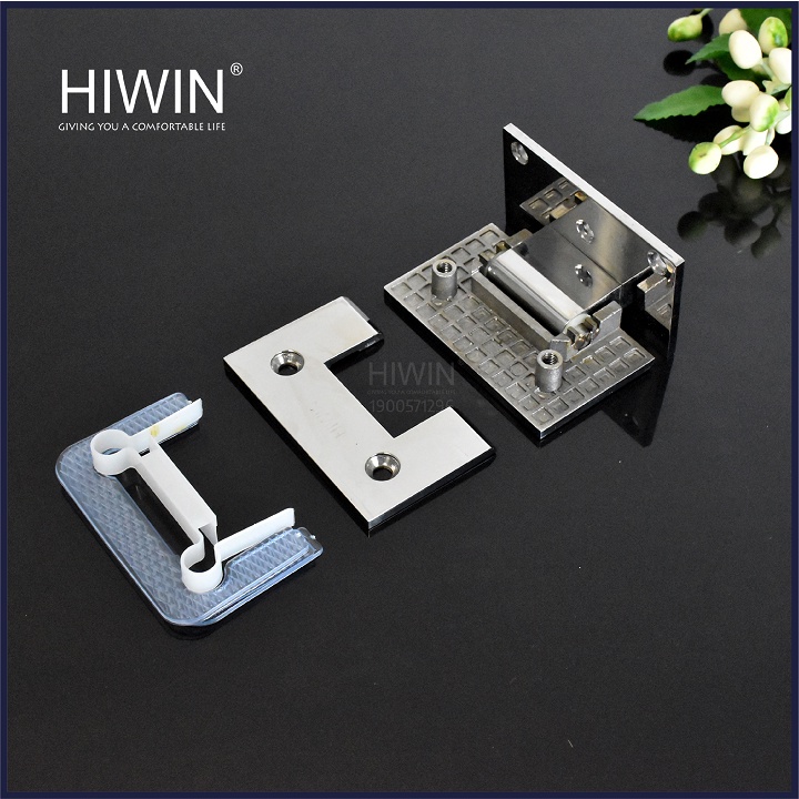 Bản lề phòng tắm kính 90 độ kính tường đế lệch cạnh thẳng chất liệu inox 304 mặt gương HIWIN HG-008 (dày 5mm)