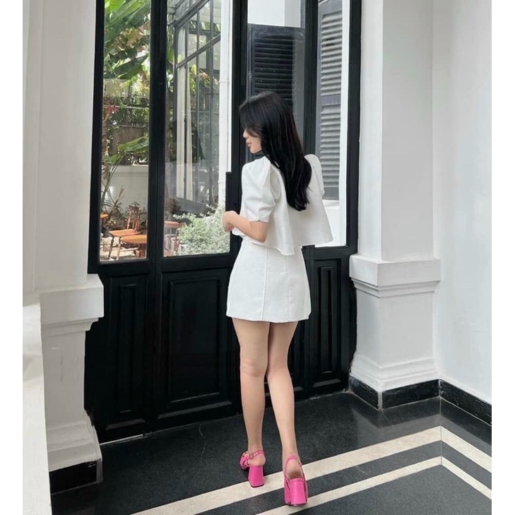 Set áo Mango lụa tay bồng form xoè + chân váy A [kèm hình thật]